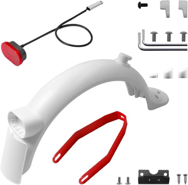 Upgraded Rear Mudguard Compatible with Xiaomi M365 Pro2 Electric Scooter Taillight Back Tire Splash Mud Guard Bracket Kit (Color : White Sets)