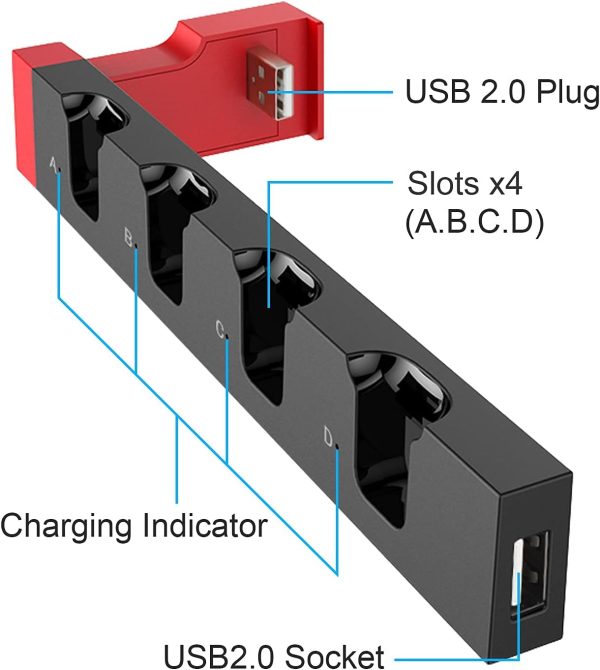 Charging Dock Station for Joycon Nintendo Switch & OLED - Charges Up to 4 Controllers, Compatible with Switch and Switch OLED Model - Image 6