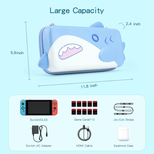 GeekShare Shark Carry Case Compatible with Nintendo Switch/Switch OLED - Portable Hardshell Slim Travel Carrying Case fit Switch Console & Game Accessories -- Shark - Image 4