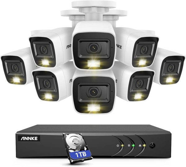 ANNKE Home Wired Camera Security System with Audio, 8CH 3K Lite H.265+ AI DVR with 1 TB Hard Drive and 8 X 1080P IP67 Weatherproof Cameras with Dual Light, Human/Vehicle Detection, Color Night Vision