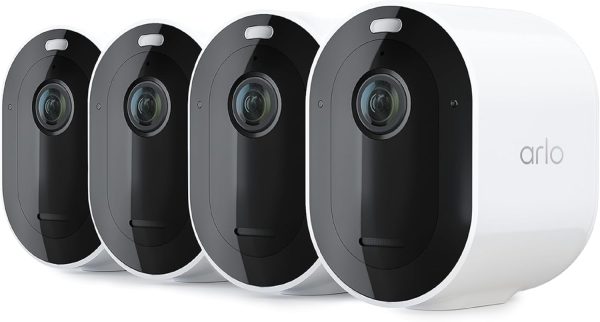 Arlo Pro 5S 2K Spotlight Camera - Wireless Home Security Camera with Spotlight, Color Night Vision, Dual-Band Wi-Fi & 2-Way Audio - White, 4 Pack, VMC4460P