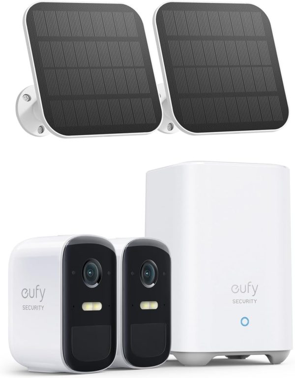 eufy Security, eufyCam 2C 2-Cam Kit with Solar Panel 2W, Security Camera Wireless Outdoor, Home Security System, HomeKit Compatibility, 1080p HD, IP67, Night Vision, Motion Only Alert, No Monthly Fee