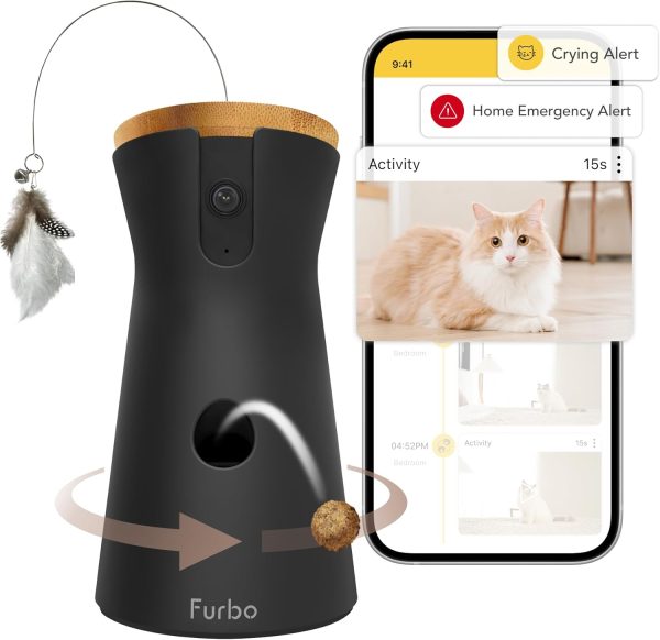 Furbo 360° Cat Camera + Nanny Bundle: Home Security & Cat Safety Alerts, Rotating Pet Treat Dispenser Camera with Speaker, Smart Home Indoor Cam w Phone App (Additional Subscription Required at Setup)