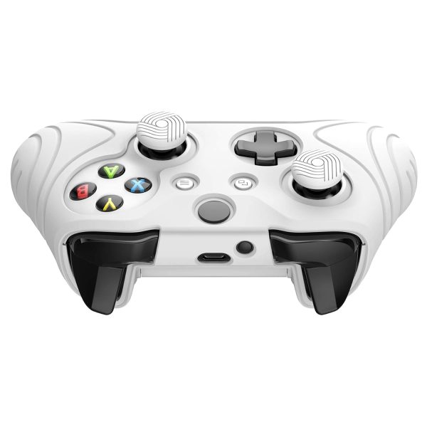 PlayVital Samurai Edition White Anti-Slip Controller Grip Silicone Skin for Xbox One X/S Controller, Ergonomic Soft Rubber Protective Case Cover for Xbox One S/X Controller with White Thumb Stick Caps - Image 6