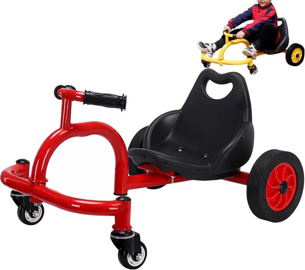 Drift Trike for Kids,Kids 4 Wheel Drift Tricycle,360 Degree Rotating Caster Trike,Carbon Steel Frame with Rubber Wheels Birthday Gifts for Girls, Boys,Red