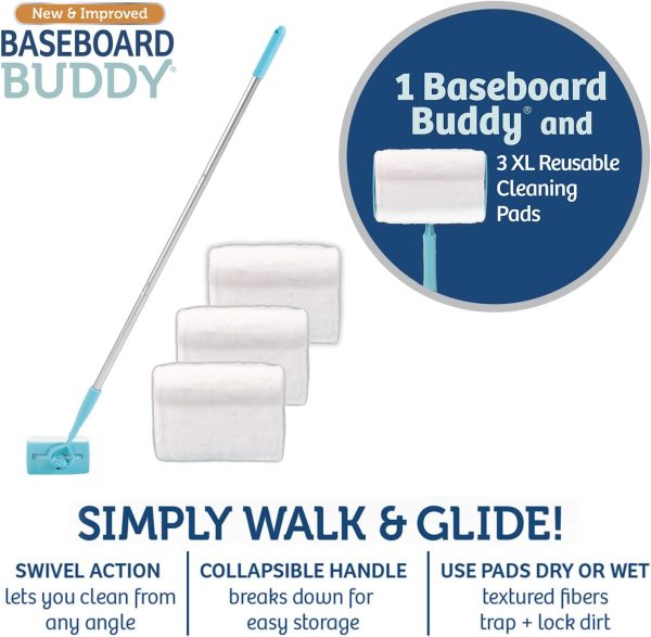 Baseboard Buddy – Baseboard & Molding Cleaning Tool! Includes 1 Baseboard Buddy and 3 Reusable Cleaning Pads, As Seen on TV - Image 2