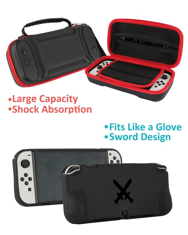 Switch OLED Accessories - 28 in 1 Accessory Bundle Kit for Nintendo Switch OLED Edition,Large Capacity Carrying Case&Tempered Glass Protector,Joy Con Charger, Gaming Steering Wheels, Grips and More - Image 4