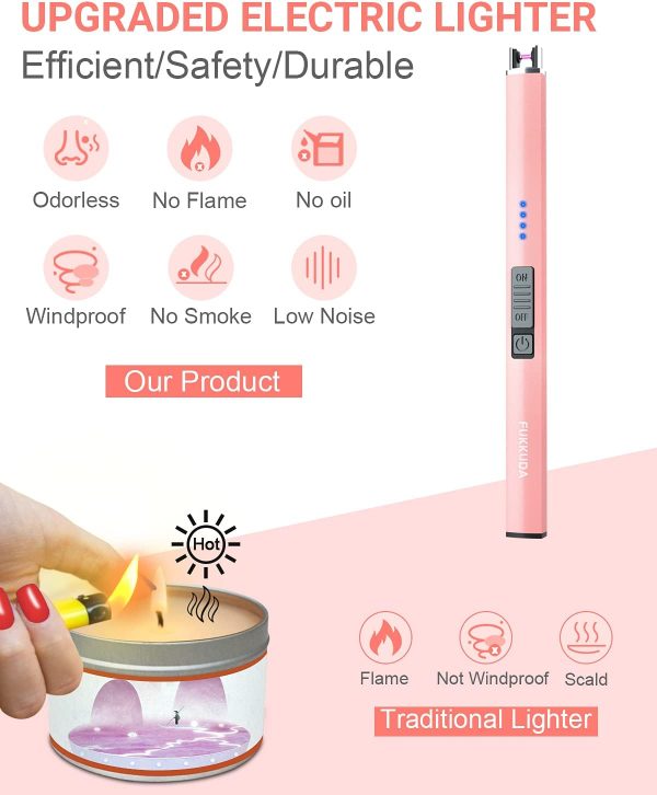 Electric Candle Lighter Plasma Arc Lighters Windproof & Flameless with USB Rechargeable Battery Double Safety Switch (Rose Gold) - Image 2