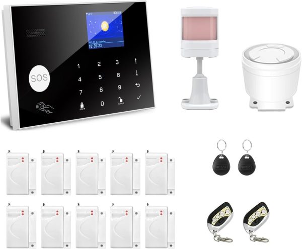 WiFi and GSM Home Security Alarm System, Door/Window Sensor (x10) Motion Detector (x1) with Smart Life and Tuya App Alert, Works with Google Assistant and Alexa