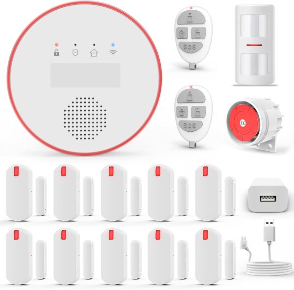 Alarm System for Home Security, Wi-Fi Door Alarms for Safety with APP Alert (2.4GHz and 5GHz WiFi), Wireless 16-Piece kit: HUB, Door Sensors, Anti-pet PIR, Remotes, Work with Alexa