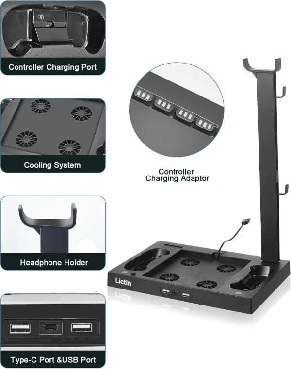 Lictin Cooling Fan Charging Station for Xbox Series X Console & Controller, Upgraded 4 Cooler Fan System Stand, Vertical Dual Charger Station Dock Accessories with 2 x 1400mAh Rechargeable Battery - Image 6