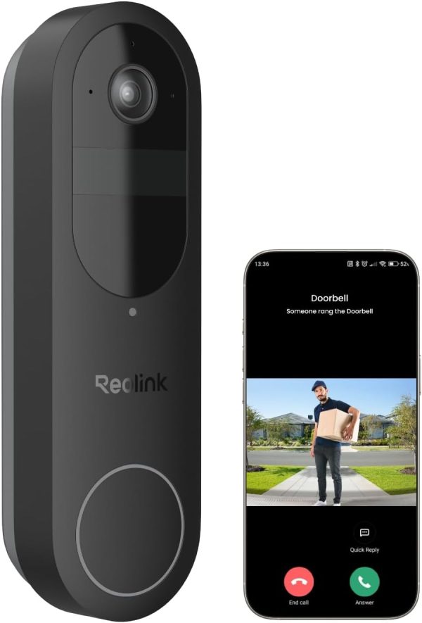 REOLINK Battery Doorbell Camera, 2K Security Video Doorbell Camera, 150°x150° View, 2.4/5 GHz WiFi, Battery or Wired Power, Two-Way Audio, Person/Vehicle/Package (Chime not Included)