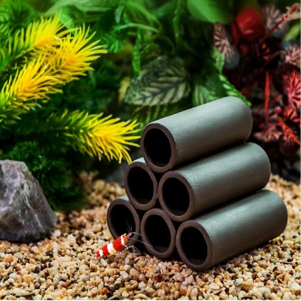 Fish Tank Decorations - Fish and Shrimp Breeding Hidden Cave - Brown Ceramic Pipe Habitat Reduces Stress on Aquatic Pets Encourages Spawning - Improves Aquarium Water Quality - 2pc - Image 2