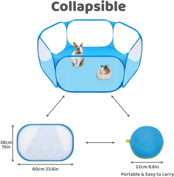 Small Animals C&C Cage Tent, Breathable & Transparent Pet Playpen Pop Open Outdoor/Indoor Exercise Fence, Portable Yard Fence for Guinea Pig, Rabbits, Hamster, Chinchillas and Hedgehogs (Blue) - Image 3