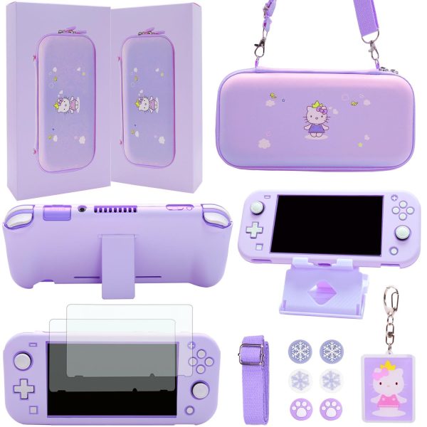 GUTIAL Accessories Bundle for Nintendo Switch Lite - Cute Kawaii NS Lite Accessories kit for Grils Boys Kids with Carrying Case, Cartoon Cover Case, Screen Protector, Stand - Purple