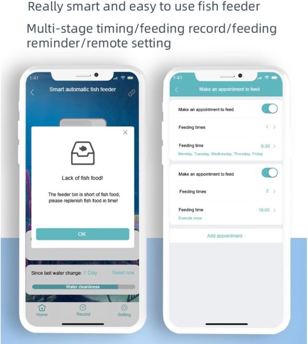 WiFi Wireless Timing Fish Feeder, Aquarium Goldfish Aquatic Life Reptiles Automatic Feeder APP Remote Control USB Rechargeable Pets Food Dispenser for Vacation Travel Home Office Gift - Image 8