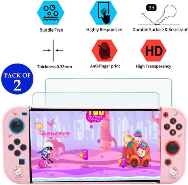 YOOWA Accessories Bundle for Nintendo Switch - Pink Cute Kawaii NS Accessory Kit with Cartoon Carrying Case, dockable case, Screen Protector Set, Card Holder, Stand for girls boys kids - Image 4