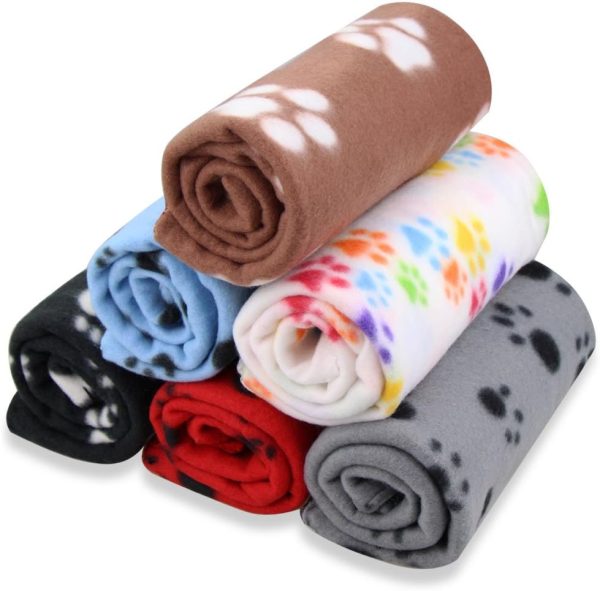 EAGMAK Cute Dog Cat Fleece Blankets with Paw Prints for Kitten Puppy and Small Animals Pack of 6 (Black, Brown, Blue, Grey, red and White) - Image 2