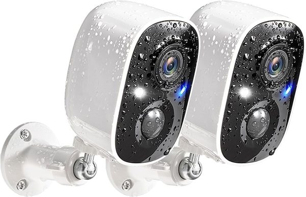 GMK Security Cameras Wireless Outdoor, 2K Color Night Vision AI Motion Detection 2-Way Talk Battery Powered WiFi Home Indoor Camera IP65 Weatherproof Spotlight Siren Alarm Cloud/SD Storage 2-Pack