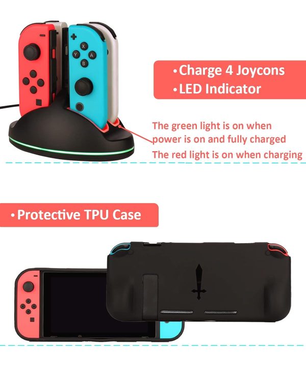 Switch Accessories - Family Bundle Accessories for Nintendo Switch, Carry Case& Screen Protector,4 Pack Joy Con Grips and Steering Wheels, Case Cover,Stand Mount,Joy Con Charger and More. - Image 4