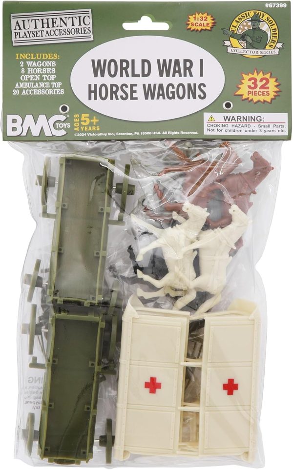 BMC CTS WW1 Ambulance & Supply Wagons - OD Green Square Top Horse Cart Playset - Image 8