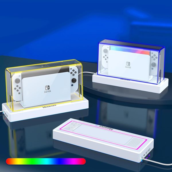 Mooroer Dust Cover with 16 LED Colors Light Base for Nintendo Switch/OLED, Acrylic Clear Display Box Anti-Scratch Waterproof Slim Dock Case, Cool Switch Accessories - Image 2