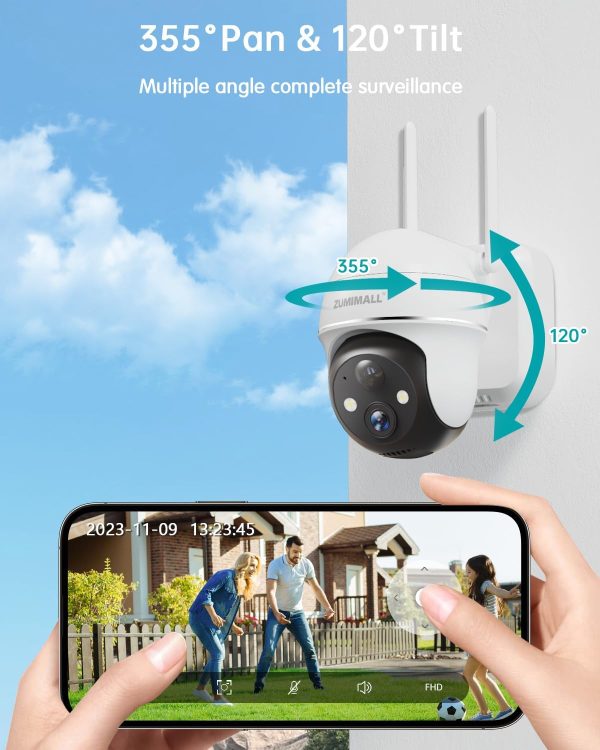 ZUMIMALL Security Cameras Wireless Outdoor WiFi with 360° PTZ, 2K Battery Cameras for Home Security, Spotlight & Siren/PIR Detection/3MP Color Night Vision/2-Way Talk/IP66/Clou/Alexa - Image 2