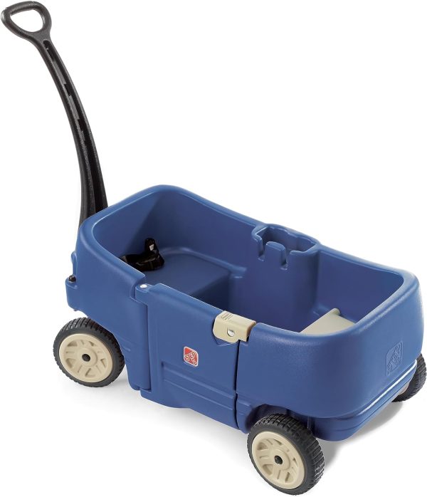 Step2 Wagon for Two Plus for Kids, Large Folding Wagon, Safety Belts, Under Seat Storage, Toddlers Ages 1.5+ Years Old, Denim Blue - Image 6