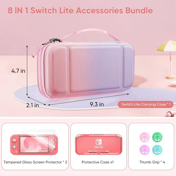 Fintie Case for Switch Lite, 8 in 1 Switch Lite Accessories Bundle with Nintendo Switch Lite Carrying Case, Soft TPU Clear Case, Switch Lite Screen Protector, Switch Thumb Grips, Fantasy Ombre - Image 2