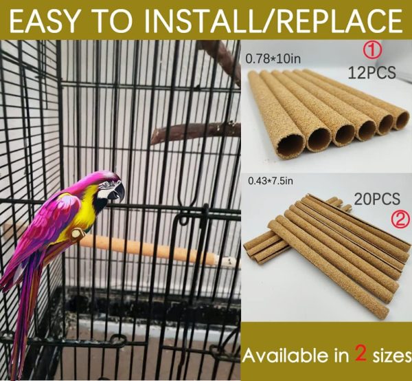 20Pcs Sand Perch Covers for Bird - 7.5" Bird Perchs Bird Stand Bird Cage Accessories Natural Wood Perch Platform Paw Grinding Stick for Parakeets, Lovebirds, Parrotlets, Canaries - Image 6