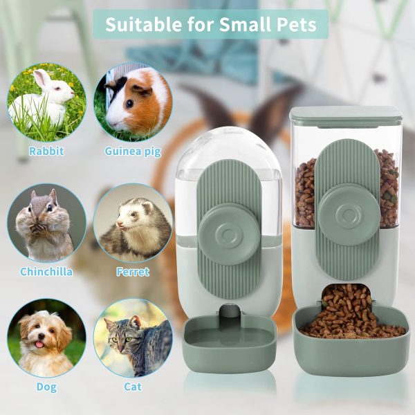 Hanging Automatic Food Water Dispenser,Gravity Rabbit Feeder Water Dispenser Set,Cage Cat Water Dispenser,Food Bowl for Bunny Guinea Pig Ferret Water Dispenser (Cage Grid Spacing Over 1.2'') - Image 4