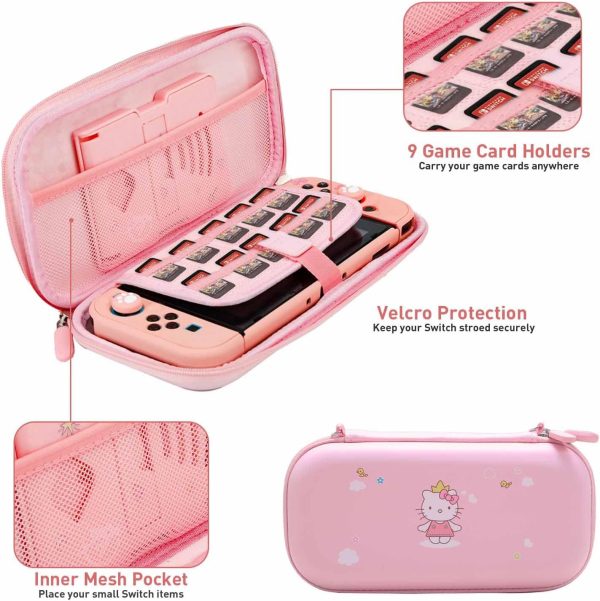 YOOWA Accessories Bundle for Nintendo Switch - Pink Cute Kawaii NS Accessory Kit with Cartoon Carrying Case, dockable case, Screen Protector Set, Card Holder, Stand for girls boys kids - Image 2