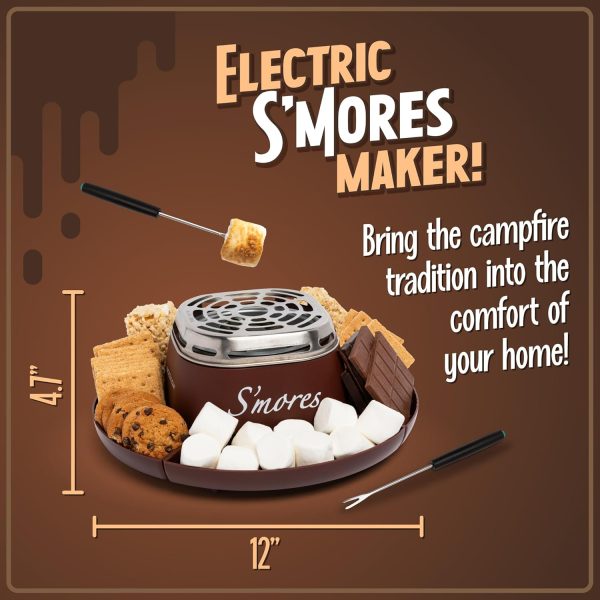 Nostalgia Tabletop Indoor Electric S'mores Maker - Smores Kit With Marshmallow Roasting Sticks and 4 Trays for Graham Crackers, Chocolate, and Marshmallows - Movie Night Supplies - Brown - Image 2