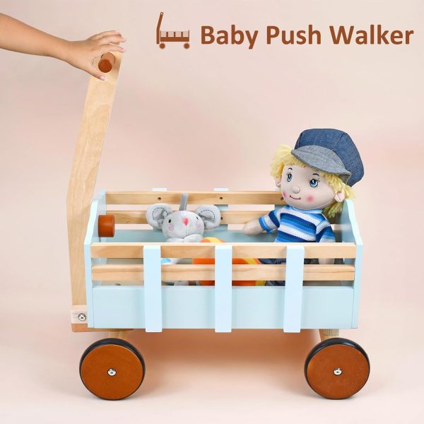 PairPear Kids Wagon Toy,Wooden Toys Cargo Walker Cart Wagon Stroller,Toddler Push and Pull Baby Walker Gift for Babies Boys and Girls - Image 4