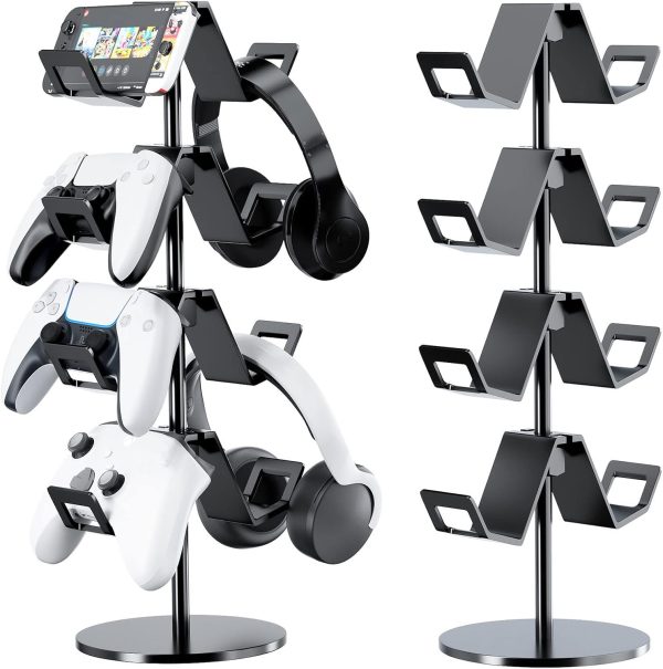 Controller Holder 4 Tier,Headphone Stand - Adjustable Controller Stand for Xbox PS5 PS4 Switch Pro - Gaming Controller Headset Holder for Universal Gaming Accessories,Desk/Floor(Black)