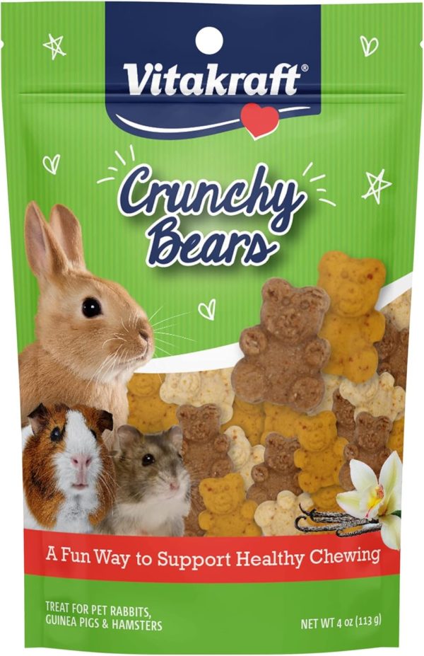 Vitakraft Crunchy Bears Small Animal Treat - Made with Real Vegetables - for Rabbits, Guinea Pigs, and Hamsters, Brown, 4.00 Ounce (Pack of 1)