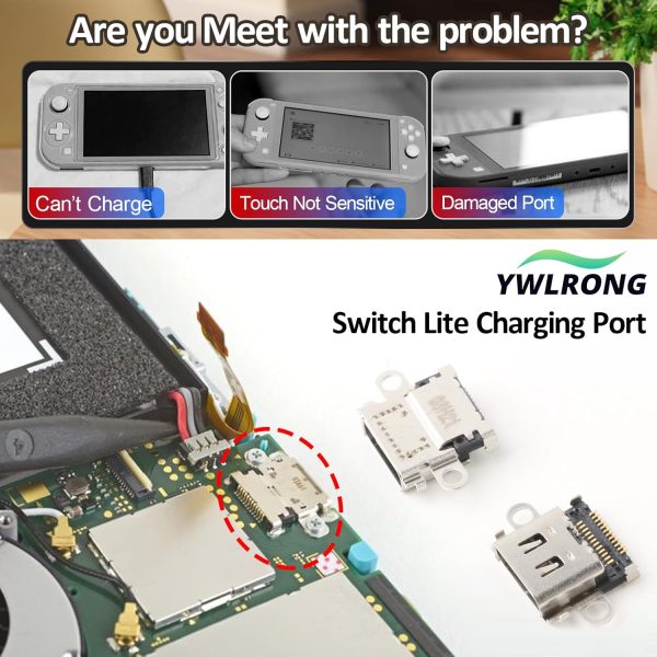 2 Pack Replacement for Nintendo Switch Lite Charging Port Switch Lite Dock Connector NS Lite HDH-001 USB Type C Charge Power Socket Port Console Accessories Repair Parts(With Screws and Tools) - Image 2