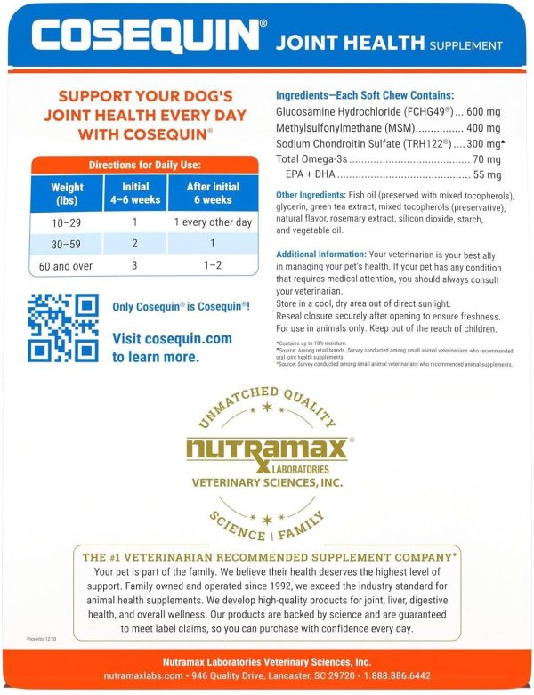 Cosequin Joint Health Supplement for Dogs - With Glucosamine, Chondroitin, MSM, and Omega-3's, 120 Soft Chews - Image 2