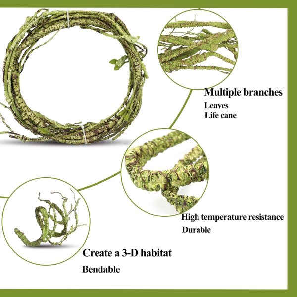 HERCOCCI Reptile Vines, Flexible Jungle Climbing Vines Terrarium Plastic Plants and Leaves Tank Accessories Decor for Gecko Snake Lizard Bearded Dragon Hermit Crab Frog - Image 3