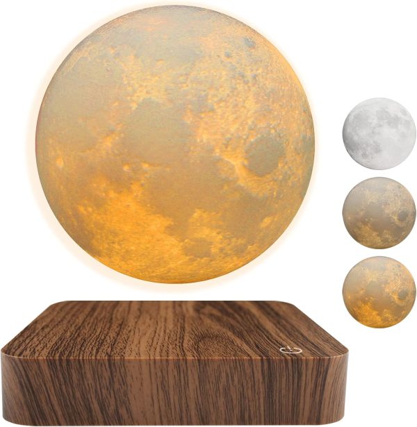 Levitating Moon Lamp, Magnetic Floating Moon Lamp Spinning Luna Night Light with 3 Color Modes, for Home Office Desk Decor, Bedroom Unique Lamps, Cool Tech Gadgets Gift for Women Kids