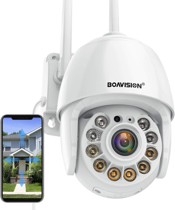 BOAVISION Security Camera Outdoor, Wireless WiFi IP Camera Home Security System 360° View,Motion Detection, auto Tracking,Two Way Talk,HD 1080P pan Tile Full Color Night Vision