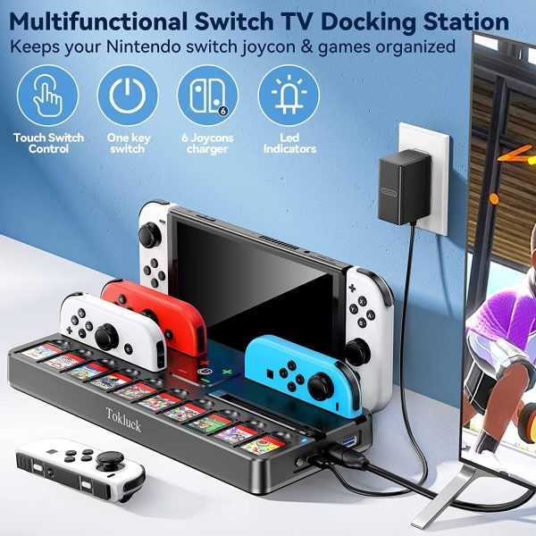 Switch Docking Station for TV with Controller Charger, Replacement for Switch TV Dock with HDMI Adapter, Switch Base Station Portable Charging Dock for Nintendo Switch Accessories Kit, 10 Game Slots - Image 6