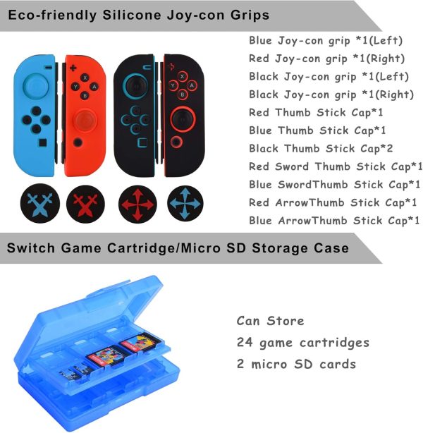 Accessories Kit for Nintendo Switch / Switch OLED Model Games Bundle Wheel Grip Caps Carrying Case Screen Protector Controller - Image 6