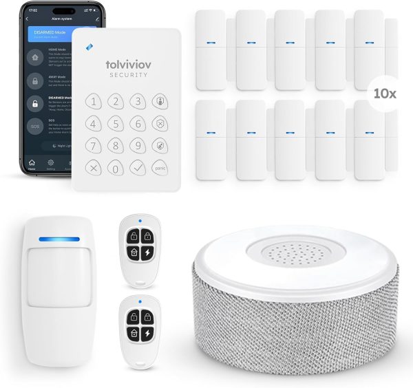 tolviviov Alarm System for Home Security, DIY Door Alarm Security Systems, Smart App Alerts, 15Piece Kit, No Monthly fee, WiFi Alarm, Door Window Motion Sensor, for Home Security, and Kids Safety