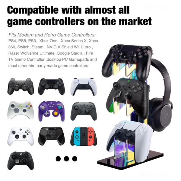 NiHome Iridescent Acrylic Multi-Tier Universal Game Controller Headset Holder Stand for PS5 Xbox ONE Switch Colorful Controller Stand Gaming Accessories Anti-Slip Stable Headphone Holder (3-Tier) - Image 7