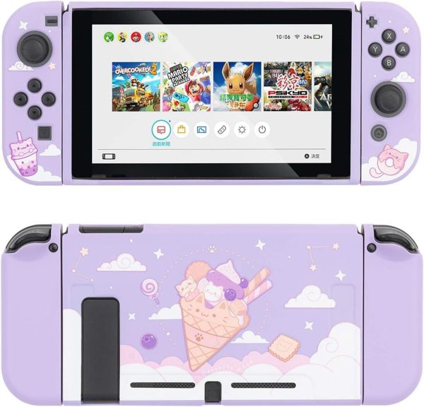 GeekShare Protective Case for Switch, Soft TPU Slim Case Cover Compatible with Nintendo Switch Console and Joy-Con (Ice Cream Cat)