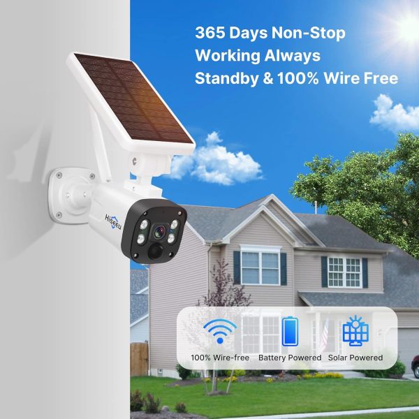 Hiseeu Security Camera Wireless Outdoor, 2K Solar Camera, Battery Powered Camera, Wire-Free, IP66, PIR Detection, 2-Way Audio, Compatible Wireless Security Camera System, Work with Alexa - Image 2