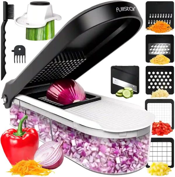 Fullstar Vegetable Chopper, Cheese Slicer, Food Chopper, Veggie Chopper, Onion Chopper, Vegetable Chopper with Container, Mandoline Slicer & Cheese Grater (6 in 1 - White)