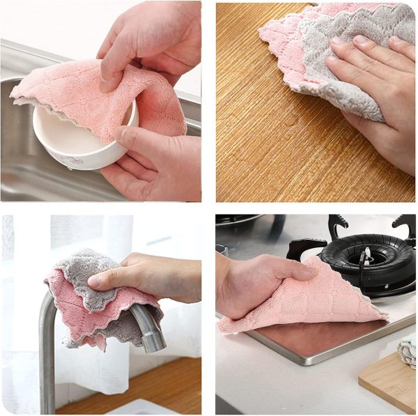 Microfiber Kitchen Washcloths, Super Absorbent Coral Velvet Dishtowels, Premium Table Cleaning Cloths, Non-Stick Oil Quick Dry Dish Towels, Soft Tea Towels, 10 Pack - Image 5