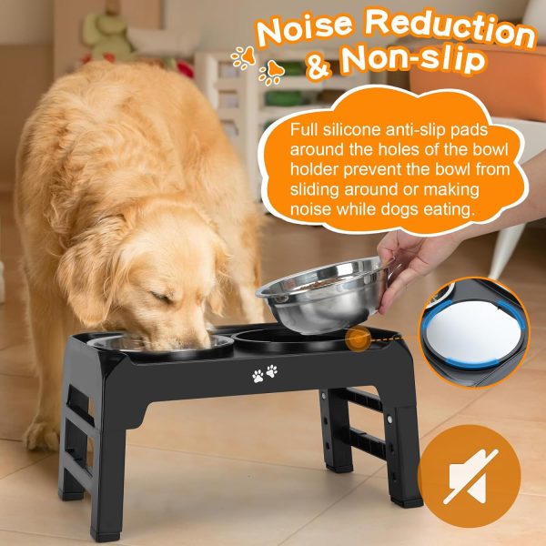 Elevated Dog Bowls, 4 Height Adjustable Raised Dog Bowl Stand with 2 Thick 50oz Stainless Steel Dog Food Bowls Non-Slip Dog Feeder for Large Medium Dogs Adjusts to 3.7", 9.2", 10.75", 12.36" Black - Image 5